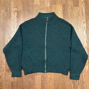 Vintage 80s 90s LL Bean Alpaca Made in USA Green Knit Zip Cardigan Mens Small